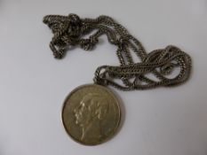 A King George V of Hanover Coin dated 1854, on a white metal mount and chain.