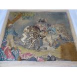 A circa 1800 Silk Painted and Embroidered Panel, possibly the Battle of Waterloo, approx 65 x 53