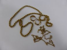 Miscellaneous 9 ct Gold Jewellery, including earrings and two chains, approx wt 12 gms.