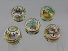 Five Halcyon Enamel Trinket Boxes, including Christmas 1975, Christmas 1984, Christmas 1982,