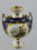 A Coalport Globular Vase, with vignettes of a ruined temple by Percy Simpson within gilded cartouche