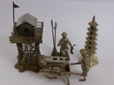 A Quantity of Miniature Chinese Silver Figures, including a military watchtower, a Chinese foot