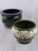 A Victorian Doulton Style Plant Pot decorated with passion flower design on green glaze together