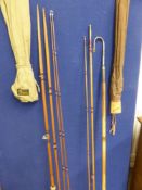 Two vintage split cane fly rods, one being a Sharps three piece with spare tip section and bag,