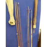 Two vintage split cane fly rods, one being a Sharps three piece with spare tip section and bag,