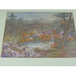 A Vintage Needlework Tapestry, depicting a wooded garden, approx 29 x 20 cms together with two