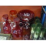 A Quantity of Coloured Glass, including four red bowls, cranberry hock glass and two red