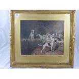 A Pair of  Antique Prints, depicting Fox Hounds, approx 37 x 30 cms, presented in gilt wood frames.
