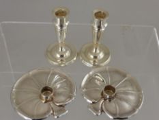 A Pair of Solid Silver Danish Miniature Candle Sticks, together with a pair of taper stands in the