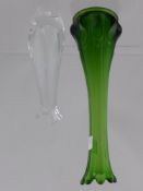 A Daum Posy Vase, a green Art Nouveau stem vase and a turquoise glass bon bon dish  together with