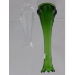 A Daum Posy Vase, a green Art Nouveau stem vase and a turquoise glass bon bon dish  together with