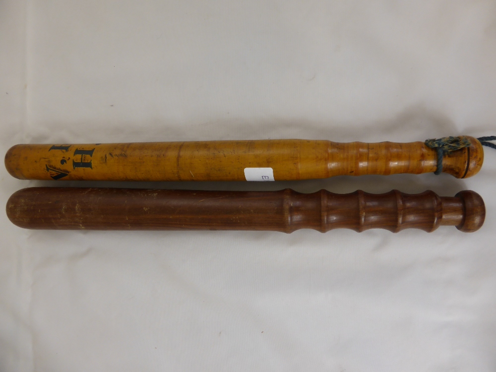 Two Antique Wooden Police Truncheons, approx 50 cms