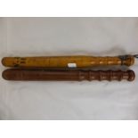 Two Antique Wooden Police Truncheons, approx 50 cms
