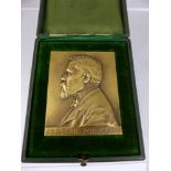 A Gilded Bronze Plaque, depicting Raymond Poicare, the plaque engraved J.C. Chaplain, G/R Sandoz