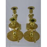 Two Small Pairs of Brass Candlesticks and one brass table lamp stand with 'knot' design.