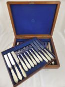 A Mother of Pearl handled Fish Knife and Fork Set, 12 pieces, in the original presentation box, fine