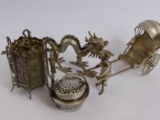 A Quantity of Miniature Chinese Silver Figures, including a study of a lantern, a rickshaw, a dragon