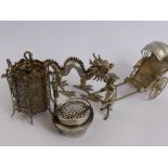 A Quantity of Miniature Chinese Silver Figures, including a study of a lantern, a rickshaw, a dragon