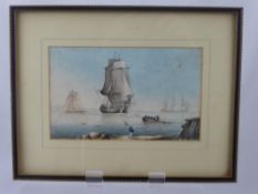 Lieutenant Thomas Yates R.N 1750-1796, Original watercolour depicting ships at harbour, approx  23.5