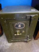 A Samuel Withers metal safe, with keys, approx. 41 x 41 x 51 cms.