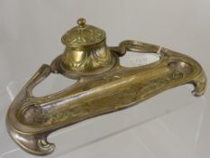 An Art Nouveau Brass Ink Stand, approx 26 x 18 cms