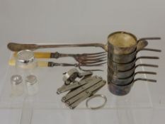 Miscellaneous Silverplate, including six French tot measures, basting spoon, together with a