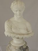 A 19th Century Parion Feminine Bust of Clyte, impressed initials to base H.B.W & M on a marble