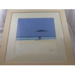 John Horsewell Acrylic on Board, depicting an isolated beach 60 x 60 cms framed and glazed.