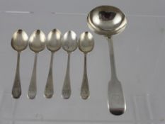 Five Solid Silver Coffee Spoons, Birmingham hallmark dated 1925/26 together with a Georgian sauce