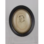 A Fine 19th Century Sepia Miniature Portrait Study of Napoleon. The portrait in a ebonized oval