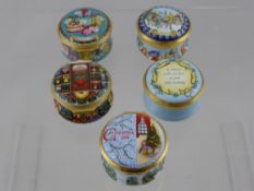 Five Halcyon Enamel Trinket Boxes, including 80th Birthday, Christmas 1991, Christmas 2008,