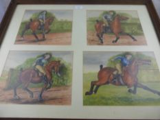 An Original Set of Four Vintage Watercolours, depicting a lady on horseback from walk to canter,