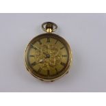 A Ladies 18 ct yellow gold Continental open space pocket watch. The pocket watch case stamped 18 k