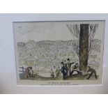 A collection of various antiquarian prints depicting people in various settings, adverts, some