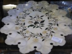 A Vintage Indian Marble plate inlaid with mother of pearl and metal floral design.