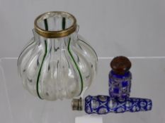 Miscellaneous Glass, including a Melon Form Ribbed Flower Vase, Bristol Blue perfume bottle with