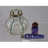 Miscellaneous Glass, including a Melon Form Ribbed Flower Vase, Bristol Blue perfume bottle with