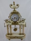 A 19th century French Japy Frere Cream Marble Mantel Clock and Garniture set, the clock having a