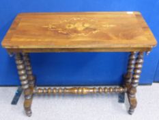 A Victorian Mahogany Inlaid Hall Table, the table having floral inlay with bobbin supports and