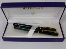 A Waterman Green Marbled Pen and Biro Set (boxed set)