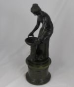 A Circa 1900 Bronze Study of a Semi Naked Lady looking at her reflection in a bird bath. The