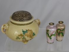 A Miscellaneous Collection of Oriental Items, including a Satsuma Pot Pourri jar with gilded mesh