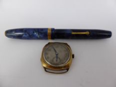 A Gent's Vintage 9 ct Gold Wrist Watch mm SD, the watch having a Swiss 15 jewel movement with minute