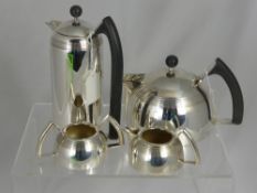 A Silver Mappin and Webb Tea Set, comprises tea pot, water pot, sugar bowl and milk jug, with ribbed