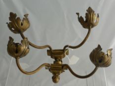 A Pair of Antique Gilt Brass Wall Sconces, with reeded supports and foliate light surround,