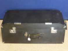 A Black Luggage Case for a 1930's Car, the interior lined with linen, approx 82 x 84 x 28 cms