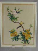 A Chinese Painting on Silk, depicting a bird amongst Azalea, approx 35 x 28 cms