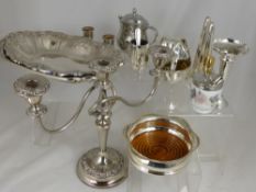 A Quantity of Silver Plate including two oblong serving dishes, bon bon dish, bottle coaster,