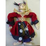 Three Oriental Wooden Hand Painted Puppets, each puppet in traditional costume, possibly