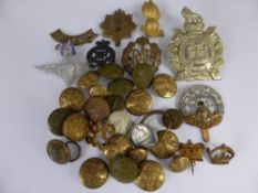 Assorted Army, Navy & ARP Brass Buttons, WWI "Lewis Gunners" Badge, WWII RAF Cap Badge, Officers